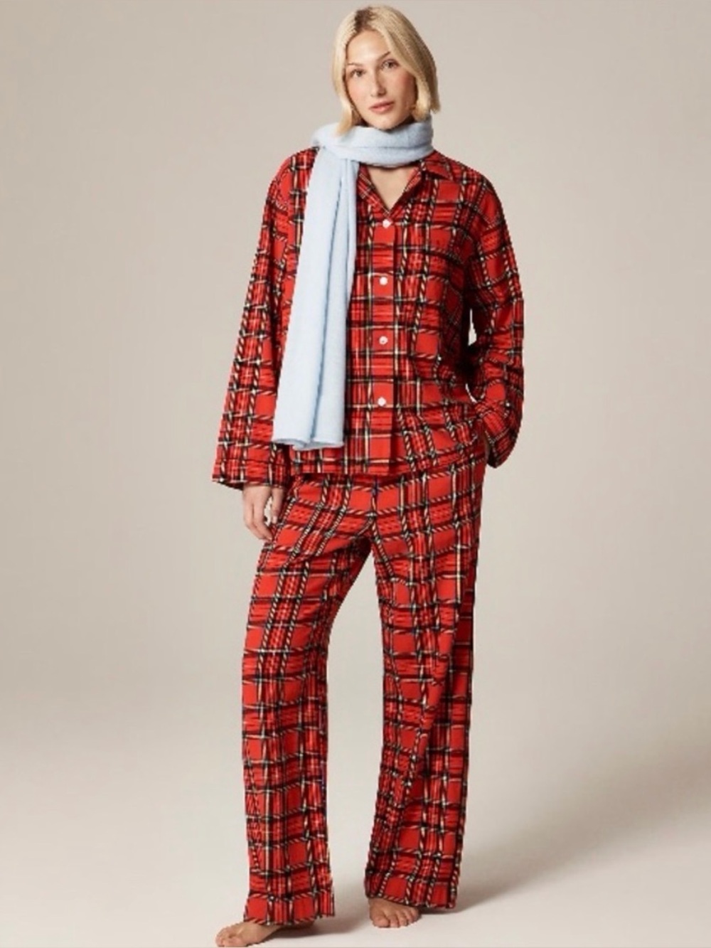 NWT J Crew Flannel Pajama Set White Out Plaid